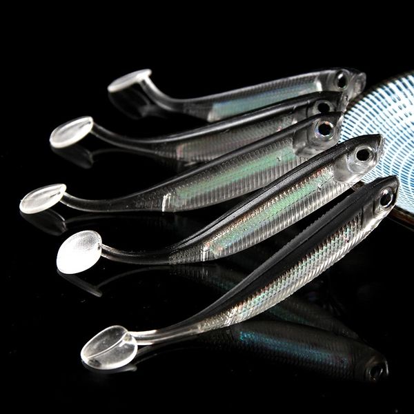 

5pcs/bag fishing soft bait t tail fish lures rainbow color sequin swing fishing spinner baits