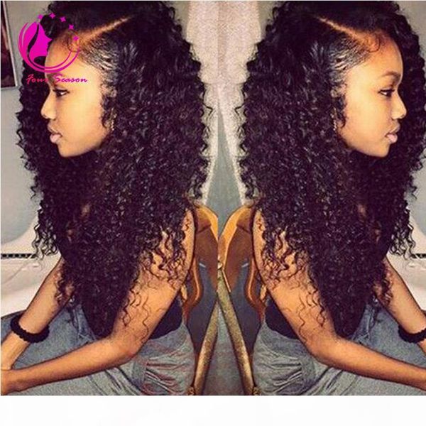 

100% unprocessed virgin lace front human hair wigs baby hair kinky curly mongolian glueless lace wig for black women, Black;brown