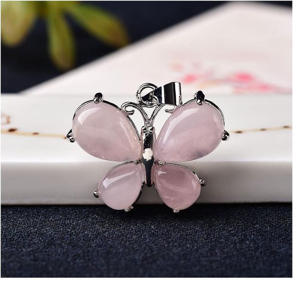 

natural crystal amethyst rose quartz pendant mineral jewelry butterfly shape drop shape ornaments for men women jewe jlltcd, Black