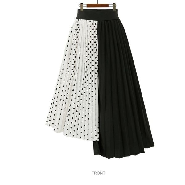 

2020 promotion polyester none empire faldas tutu long skirt plus size women skirt polka stitching irregular pleated y1214, Black
