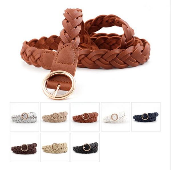 

2020 fashion women's woven belt korean wild decorative pleated skirt coat round buckle belt, Black;brown