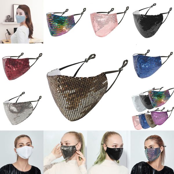 

sequins bling 3d designer washable reusable face mask pm2.5 care shield sun gold elbow shiny cover masks fast shipping 4 nj1jb
