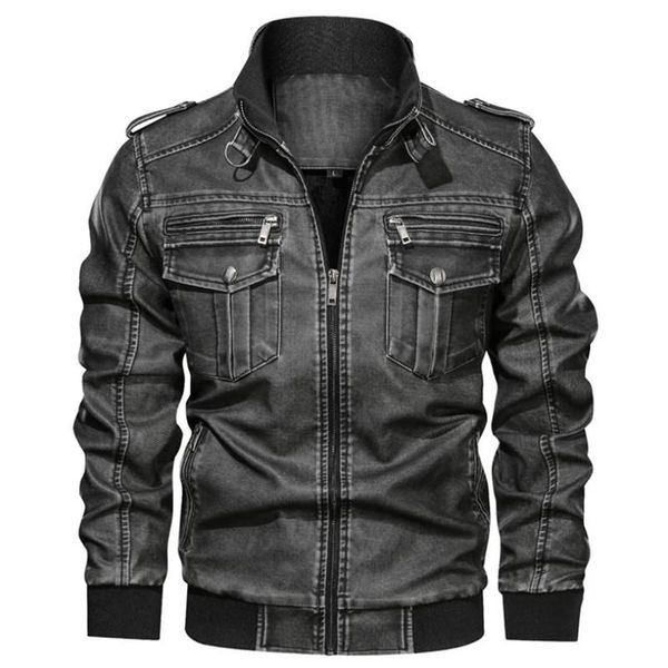 

men's fur & faux 2021 autumn winter pilot pu bomber leather jacket men leisure motorcycle coat male plus size, Black