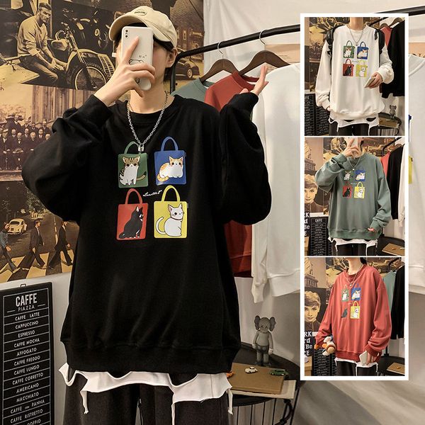 

japanese cat streetwear men hoodie 2020 pullover sweatshirts creative design funny fashion hip hop loose womens hoodies c1212, Black