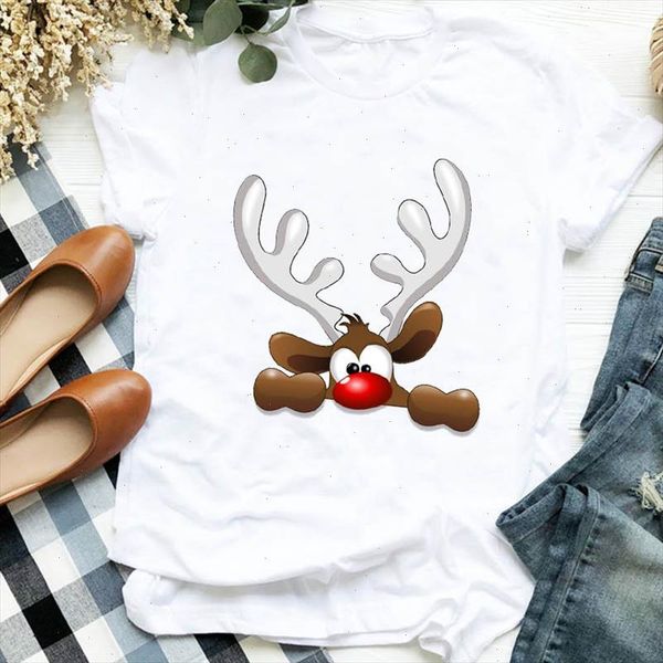 

women lady funny cute deer animal clothes cartoon fashion merry christmas tshirt female graphic clothes shirt t tee t shirt, White