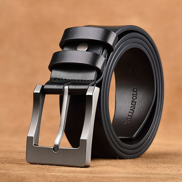 

fashion design cow cowhide belt genuine leather men belts pin buckle male strap 125cm big size, Black;brown