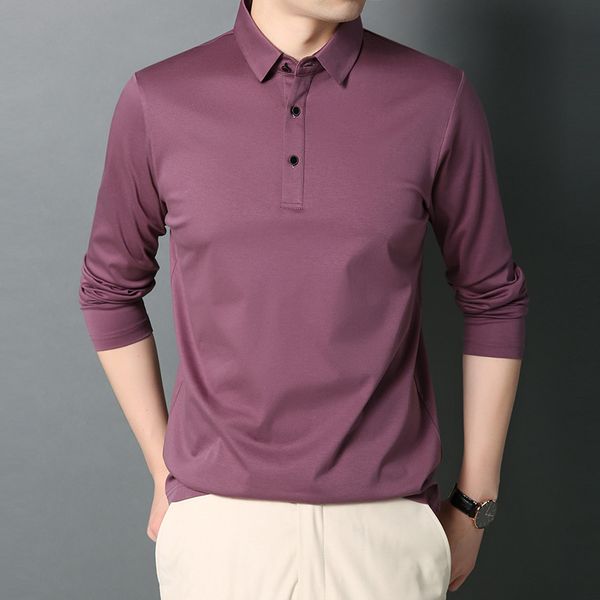 

2021 new 100% mercerized cotton collar men's long masculine color polo man's shirt l91v, White;black