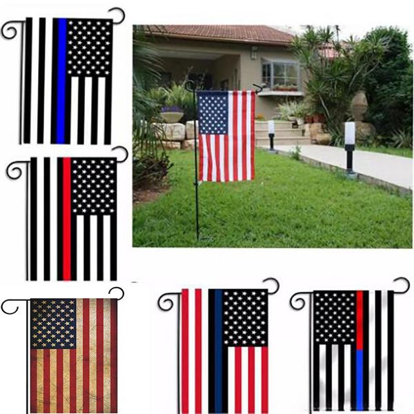 Украшение флагов США Thin Blue Line USA Flag Black и синий садовый флаг American Flag 30*45 см.