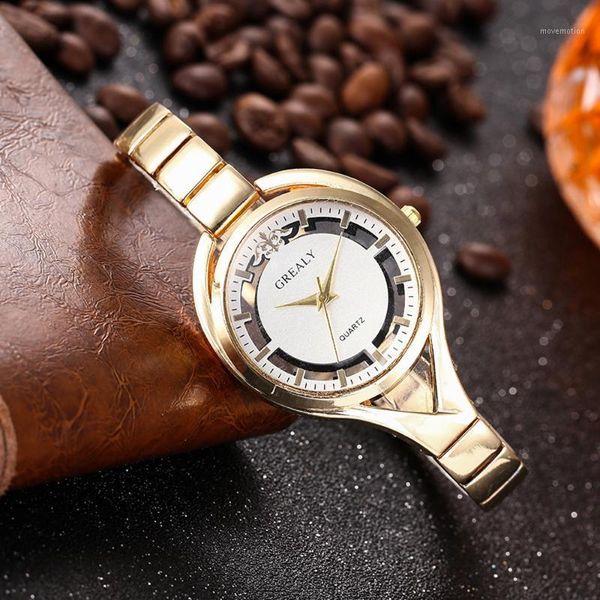 

2020 women fashion luxury geneva stainless steel band analog quartz round wrist watch watches brand 9.111, Golden;silver