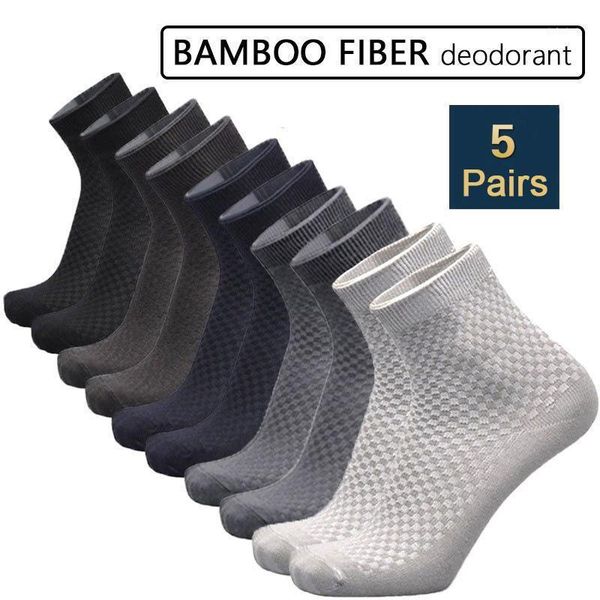 

5pairs men bamboo fibre odorless socks casual sport business breathable sock classic long socks for summer winter mens dress1, Black