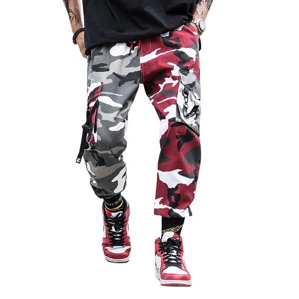 

camo streetwear joggers men bant camouflage slice грузовые брюки хип-хоп мужские пробежки брюки военный комбинезон мужской, Black