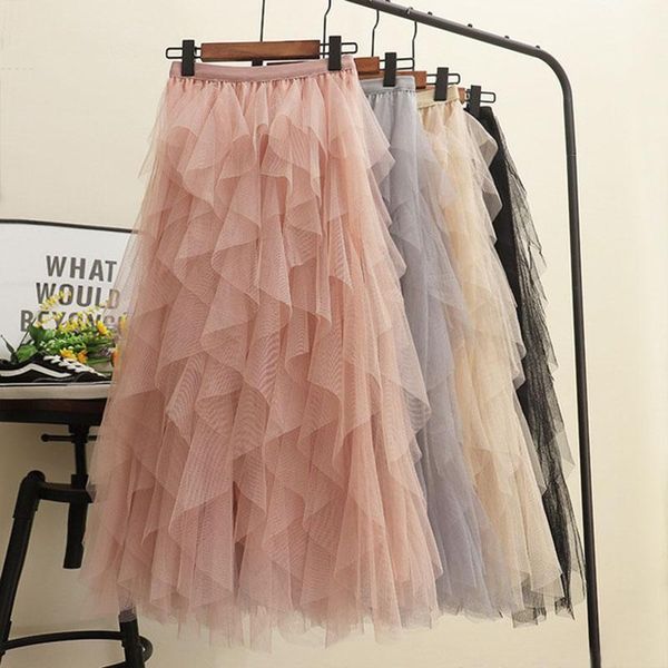 

new style women's fashion tutu tulle skirt women long ball grown mesh skirt net yarn high waist1, Black
