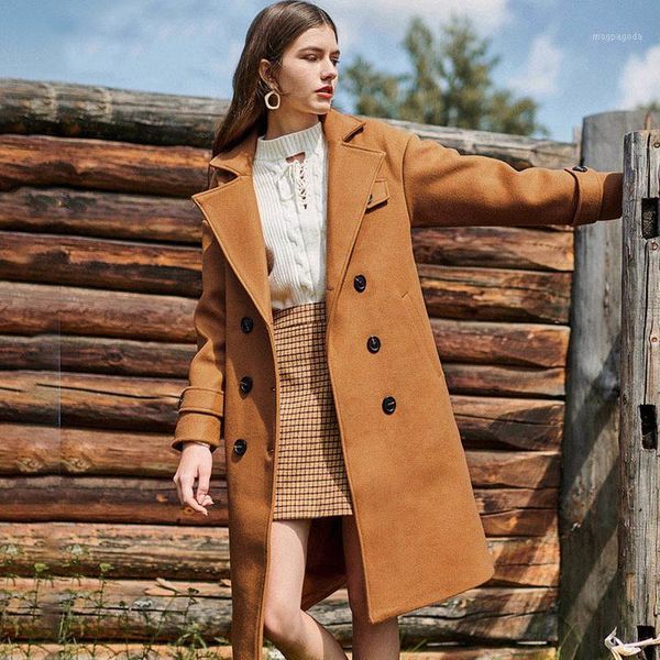 

simple fashion woolen coat 2020 autumn winter solid color woolen coat elegant wide waisted plaszcze damskie warm outwear eb50mn1, Black