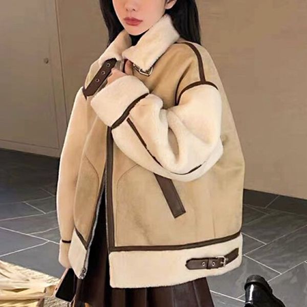 

2021 new knitted deerskin velvet jacket women drop shoulder sleeves new and thin coat thickened w5k8, Black;brown