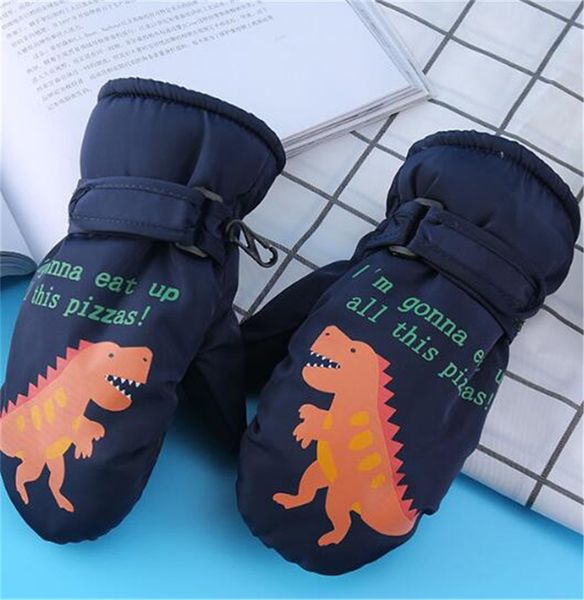 

plush fleece lined winter gloves mittens kids children dinosaur mitten gloves for sport outdoor ski snow play riding cycling ly11264, White