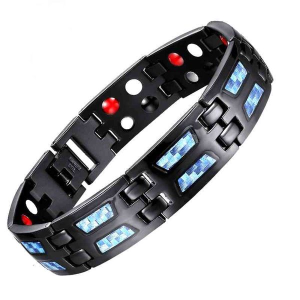 

men carbonblue titanium magnetic therapy bracelet casual chain patchwork magnet energy bracelets, Golden;silver