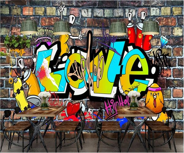 

custom p mural 3d wallpaper retro brick wall trend street graffiti ktv bar home decor living room 3d wall murals wallpaper for walls 3 d