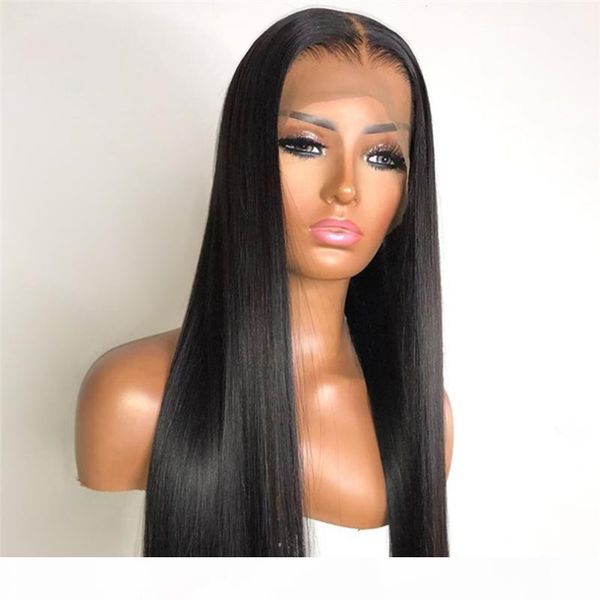 

lace front human hair wigs small size long straight wig 5x5 pu silk base wig bleached knots with natural hairline, Black;brown