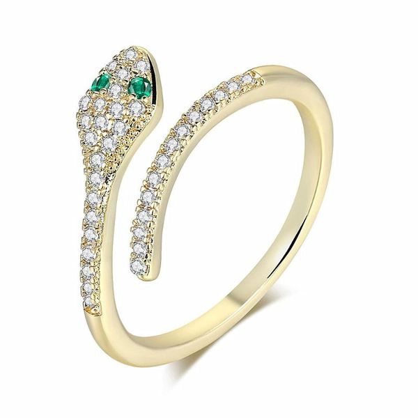 

cluster rings fashion brand snake green red crystal zircon diamonds gemstones for women 14k gold color jewelry bijoux accessory gift, Golden;silver