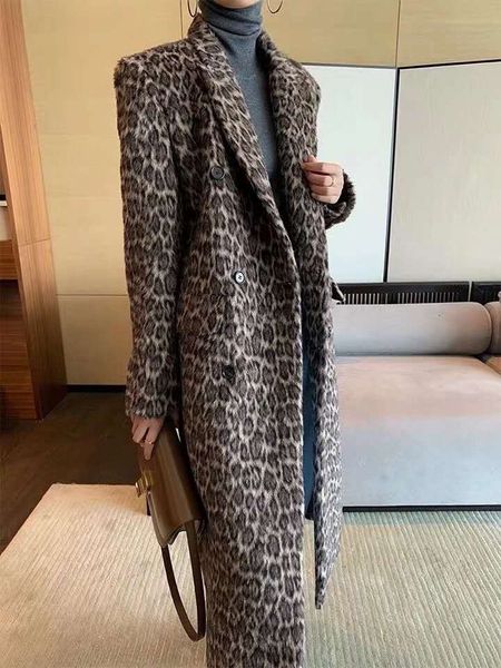 

autumn/winter 2020 leopard print coat double-breasted design, Black