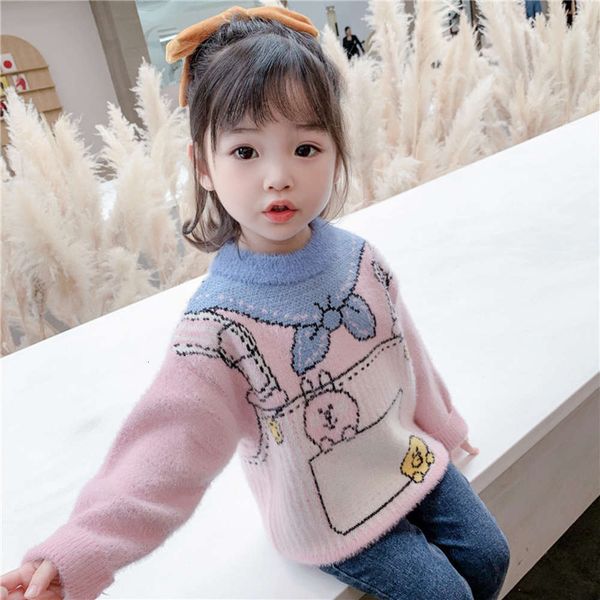 

winter clothing autumn children's and sweater 2020 new korean girls' thickened baby round neck imitation mink cashmere, Blue