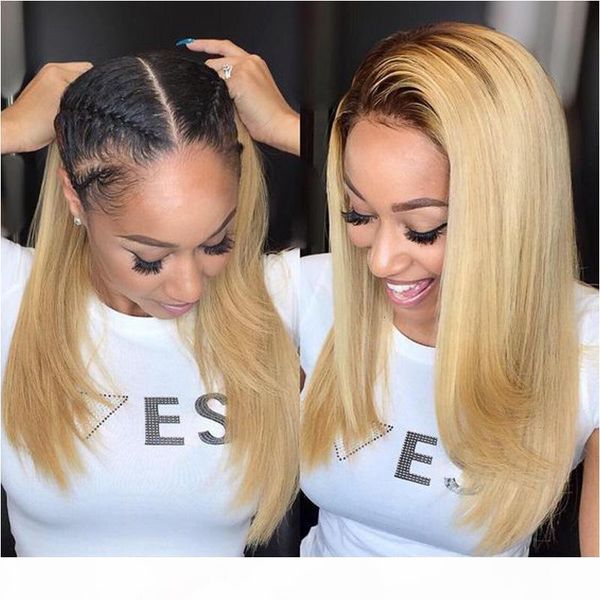 

blonde ombre human hair lace wigs bob short cut virgin peruvian pre plucked glueless 1b dark root 613 full lace wig for women, Black;brown