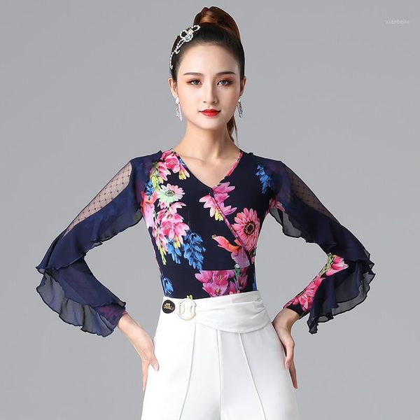 

doubll dance dance clothes for women v-neck girl national standard clothes long sleeve autumn latin costume1, Black;red