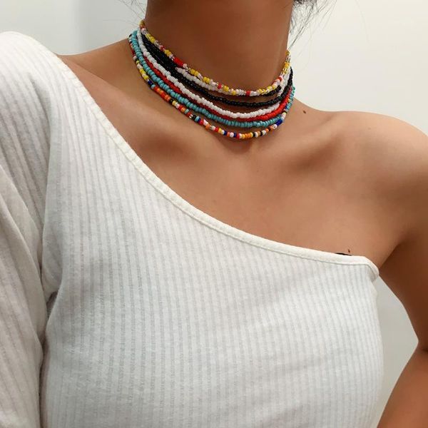 

ins trendy handmade color beads multilayer chain vacation fashion jewelry bohemian vintage ethnic choker necklaces for women1, Golden;silver