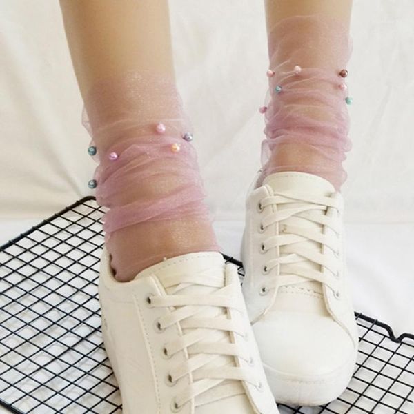 

2018 fashion women girls spring summer new listing glitter soft breathable black lace flower fishnet mesh ankle pearl socks1, Black;white