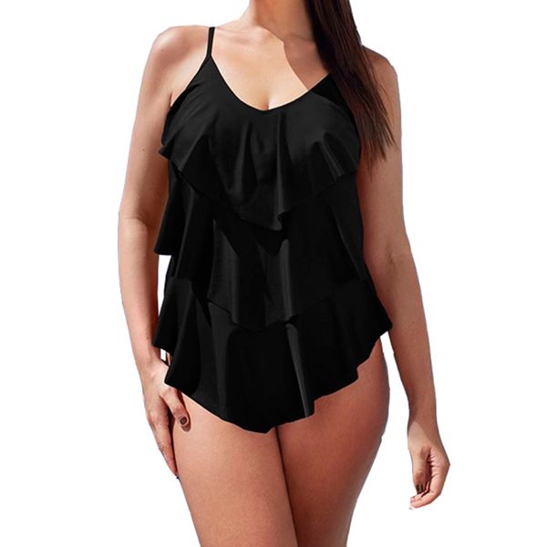 Costume da bagno intero con volant Donne mature Copricostume Costumi da bagno pancia Dimagrante Vintage Retro Tuta Costumi da bagno Monokini Plus Size 3XL T200708