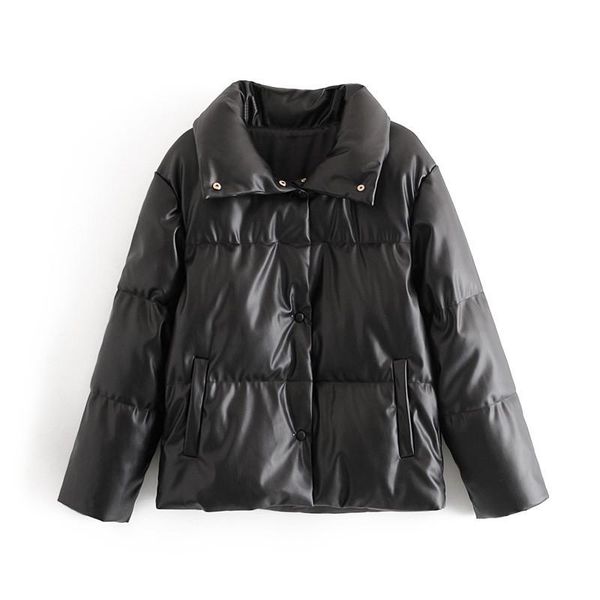 

women's down & parkas evfer fashion ladies faux leather black winter thick oversize 2021 stylish women solid loose outwear jackets chic