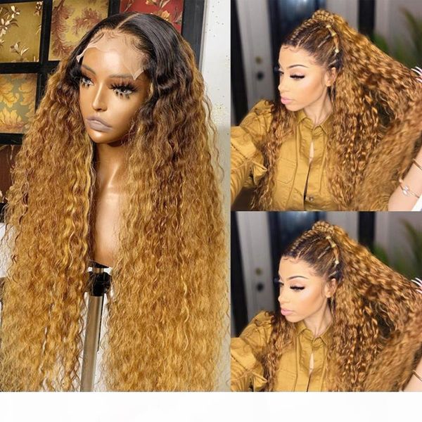 

1b 27 colored curly lace front wig honey blonde lace front wigs curly human hair wig human hair wigs for black women, Black;brown