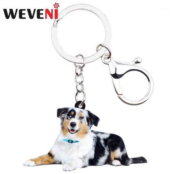 

keychains weveni acrylic australian shepherd dog key chain keychain holder animal pet jewelry for women girls gift bag car charms pendant1, Silver