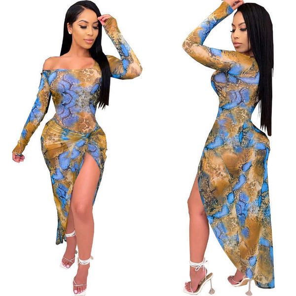 

90002020 slim fit printed bag hip high slit dress, Black;gray