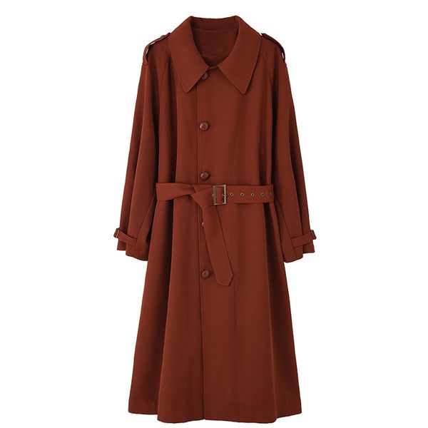

2021 new autumn women with belt turn down collar long sleeve coat casaco feminino harajuku abrigo mujer trench femme 9snw, Tan;black