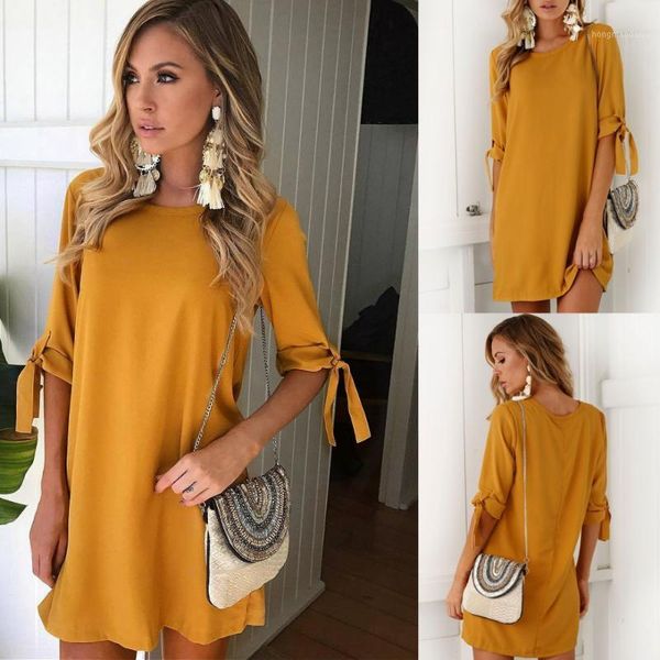 

new casual dress women solid loose dresses half sleeved 2018 autumn s-3xl women mini dress lace up plus size clothings1, Black;gray