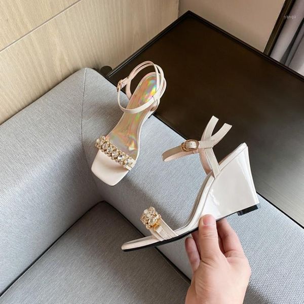 

sandals mljuese 2021 women soft cow leather summer crystal black color buckle strap open toe wedges high heels sandals1