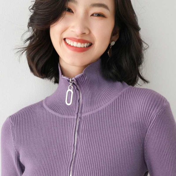 

2021 autumn and winter women's new knitted base temperament semi-high neck zipper slim fit tight-fitting slim-fit sweater, White;black