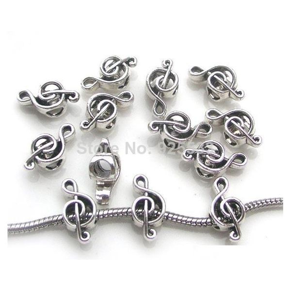 

shipping 50pcs 9x7x18mm anitique silver plated alloy big hole bead music note charms fit european bracelet necklace diy dii6z