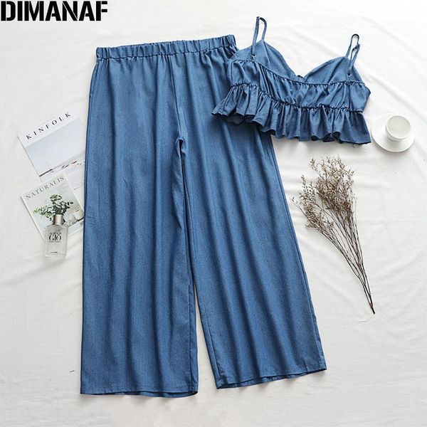 

dimanaf plus size women sets suit summer lady long pants loose casual ruffles spliced fashion 2020 holiday beach style1, White