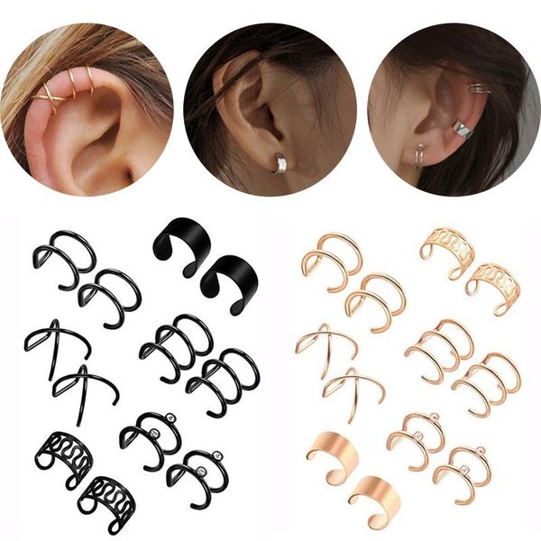 

stud 12pcs/set 2021 fashion gold color ear cuffs leaf earrings for women climbers no piercing fake cartilage earring accessories, Golden;silver