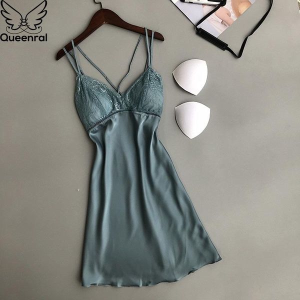 

women's sleepwear queenral nightgowns sleepshirt with chest pad night gown women dress lace ladie nightwear lingerie nighty, Black;red