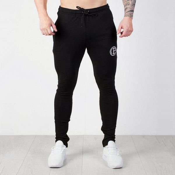

casual pants men gym trackpants joggers sweatpants cotton skinny trousers fitness sport training pant male running sportswear, Black