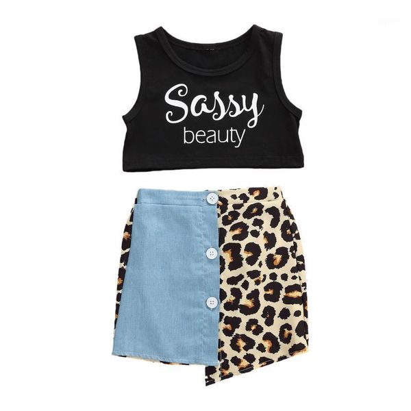 

clothing sets baby summer gril clothes infant kids letter print crops vest denim leopard patchwork skirt 2pcs fashion outfits1, White