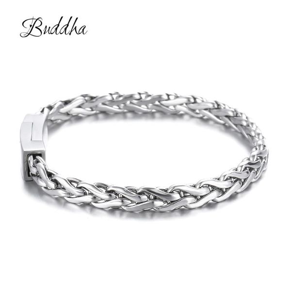 

link, chain charms accessory women bangle brazalet stainless steel mens buddha bracelets jewelry wristbands band ztb423-1, Black