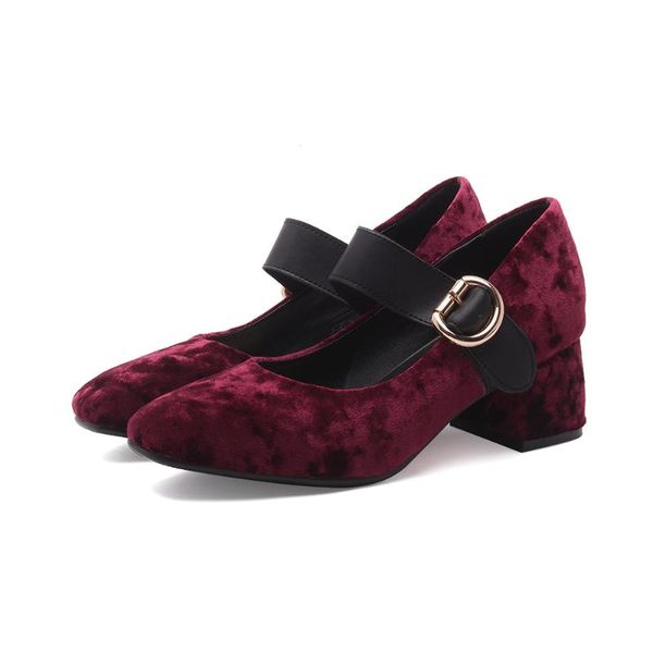 

dress shoes pqecfs big size 31-48 spring & autumn women solid buckle pointed toe med heels pumps 3 colors, Black