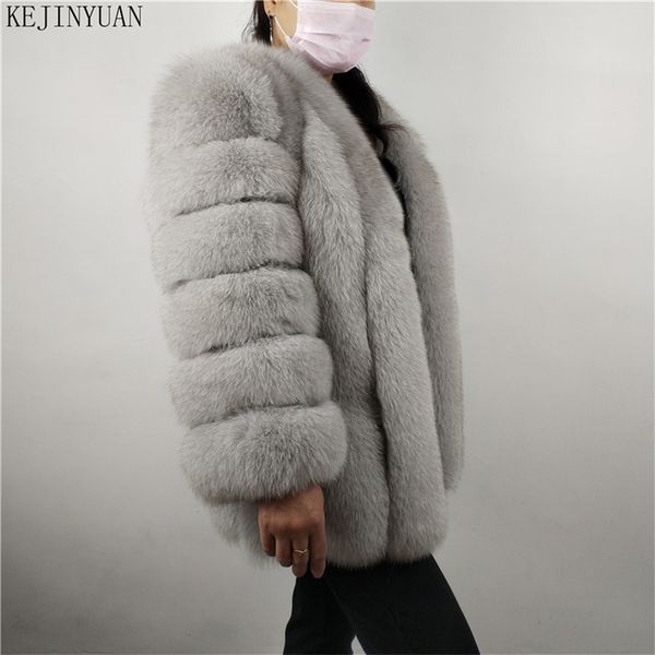 

kejinyuan real fur coat fox sleeves detachable fur veat winter warm fashion leather natural fur genuine leather coats new style 201215, Black