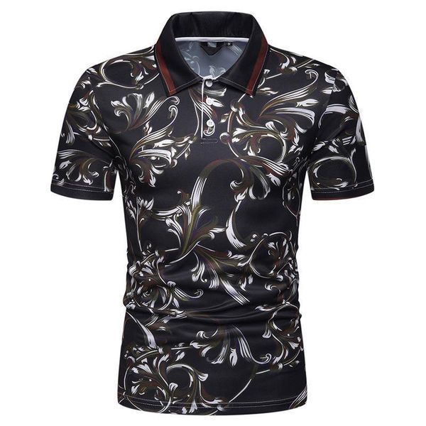 

2021 new men's polo shirt men flower printed short sleeve polo homme summer mens polo shirts, White;black