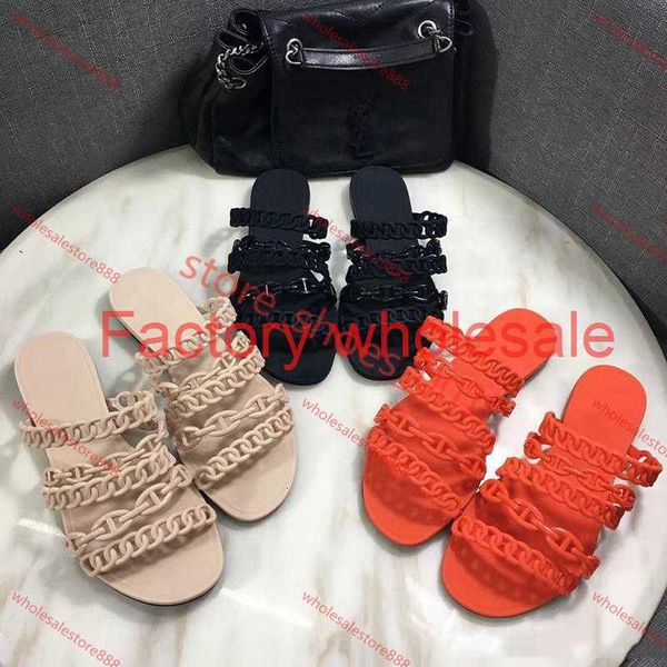 

2020 progettista slippers women sandals rivage chaine d'ancre rubber jelly sandals slides flat flip flops slippers party wedding shoes, Black