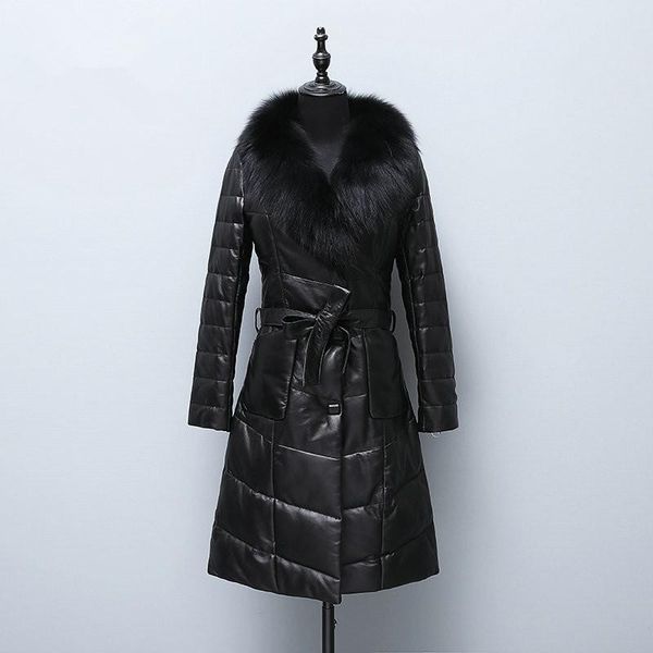 

women's leather & faux 100% real sheepskin coat female fur collar korean down jackets winter women genuine jacket 6xl my3786, Black
